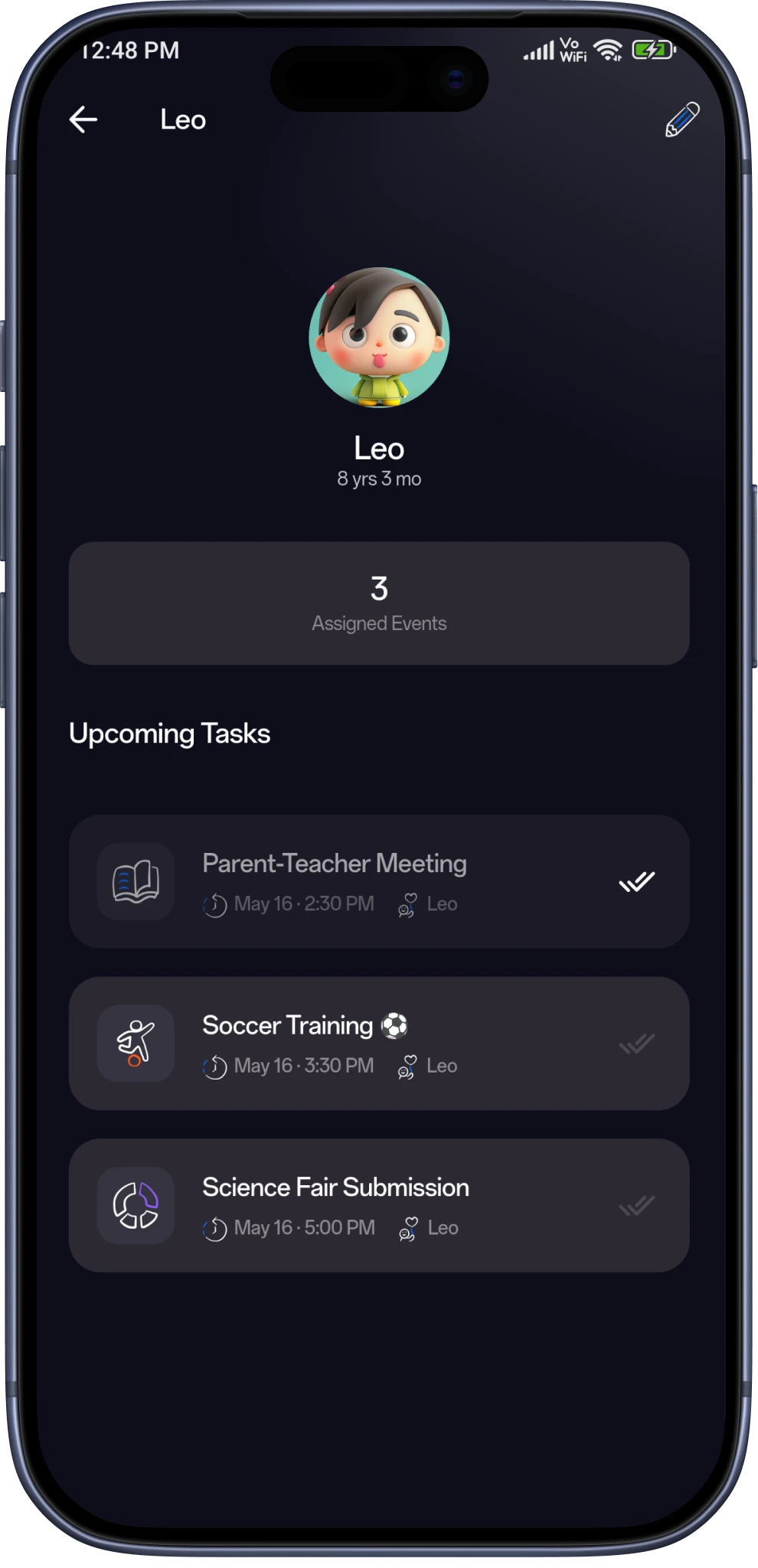 iPhone mockup showing family calendar